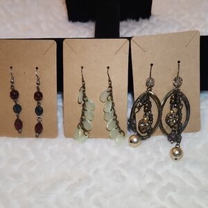 Estate Jewelry Bundle Of 3 Boho Drop Earrings